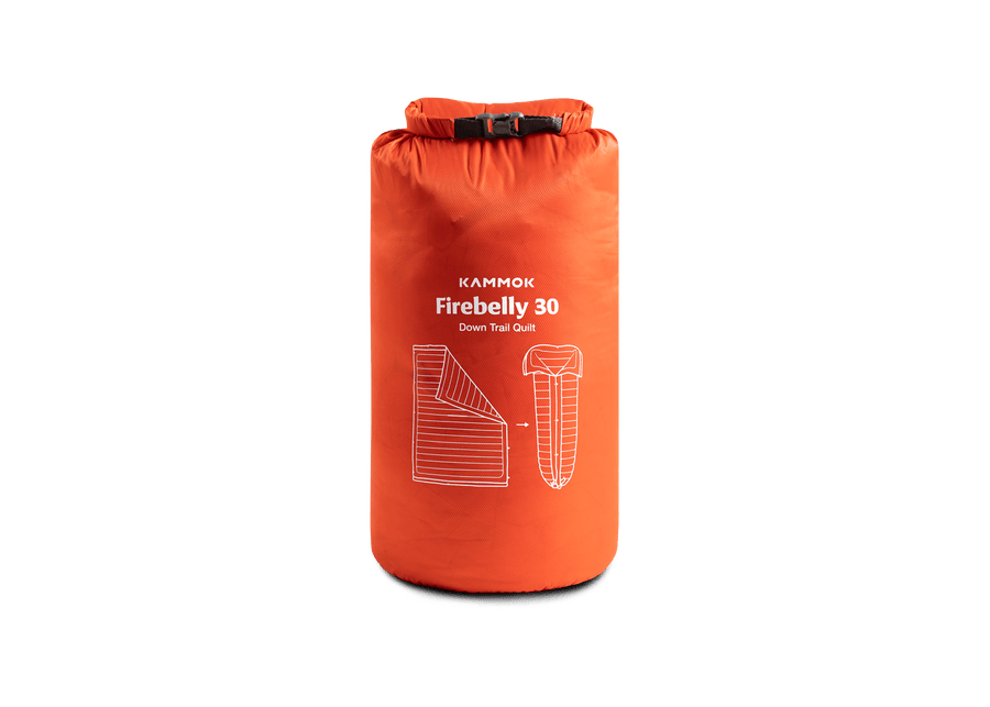 Studio Image of Kammok Trail Quilt Firebelly 30°F in Storage Bag.