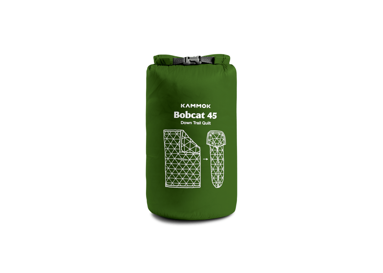 Kammok Trail Quilt Bobcat 45°F in storage bag.