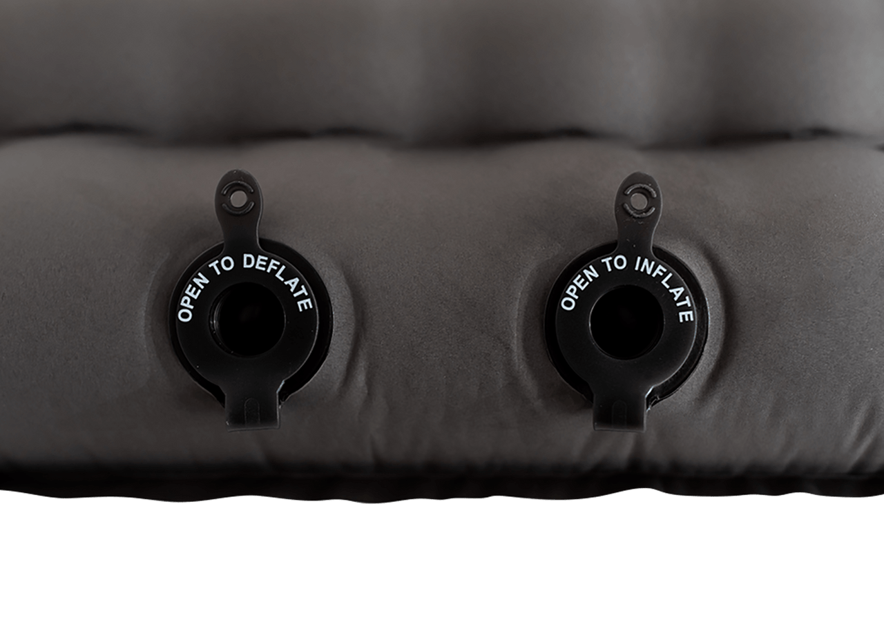 Close up of inflate and deflate ports of a Kammok Sleep Line Insulated Pongo Pad