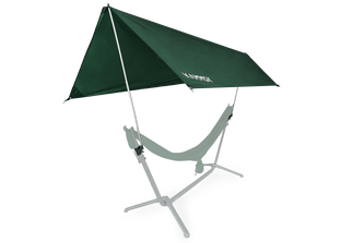 Studio photo of Swiftlet Shade poles showing the full product attached to a Swiftlet Hammock Stand with the Tarp.